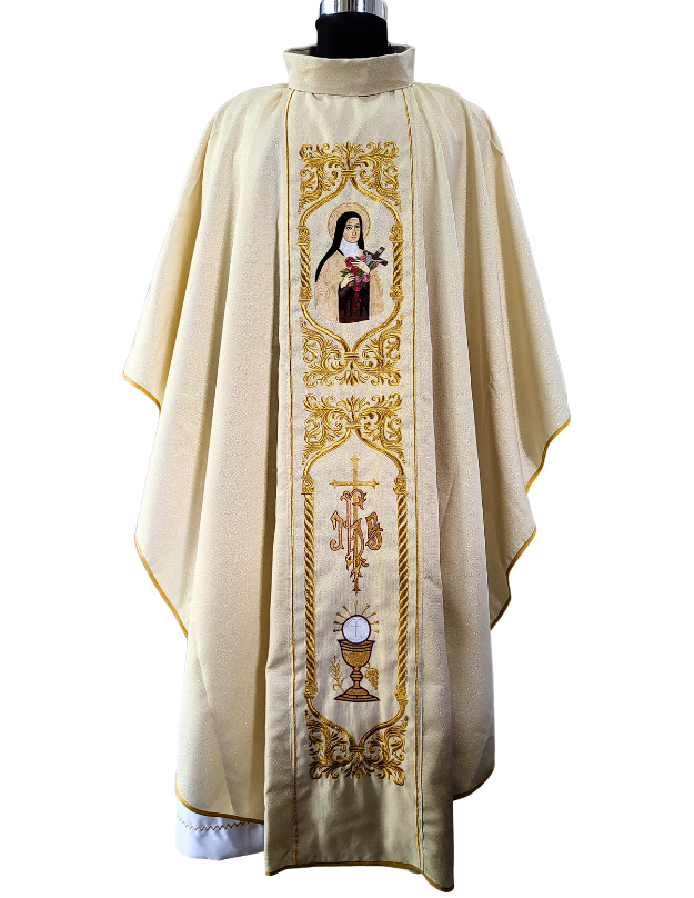 Golden Chasuble with Gold Sacred Embroidery – Saint Motif & Eucharistic Design