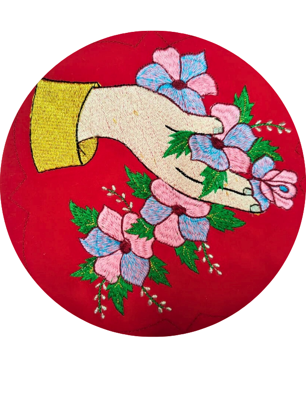 Sacred Hand with Floral Motif Embroidery Design