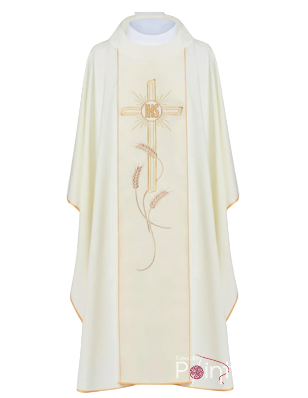 Chasuble with Cross, Rays & IHS Golden Embroidery