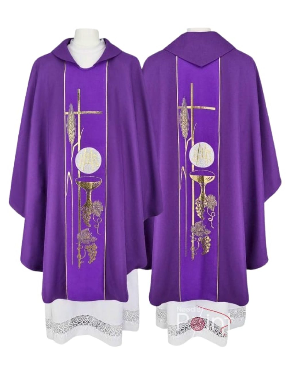 Purple chasuble with Eucharistic golden chalice embroidery liturgical vestment Needle Point