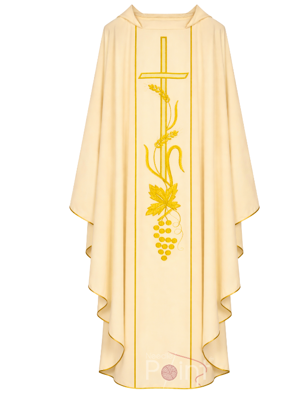Eucharistic Chasuble with Cross and Wheat Grapevine Embroidery 
