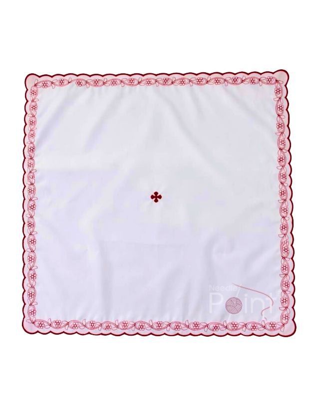 Church Altar Corporal – White Square Altar Linen with Red Floral Embroidery