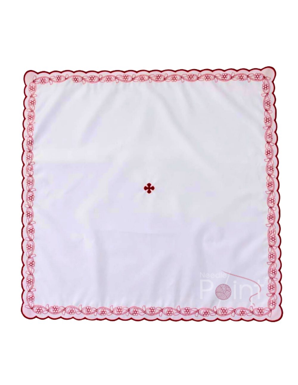 Church Altar Corporal – White Square Altar Linen with Red Floral Embroidery