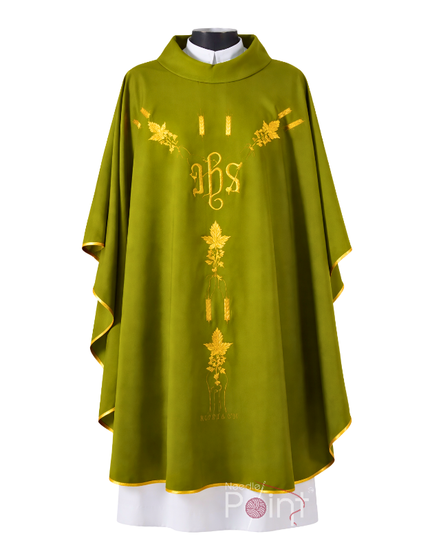 Chasuble with IHS Cross and Golden Wheat Embroidery