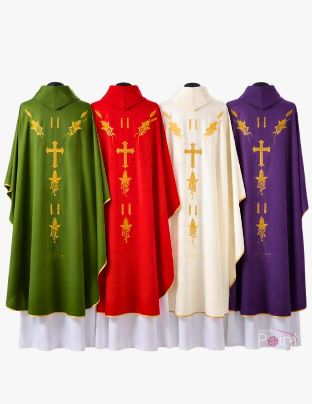 IHS cross and golden wheat embroidered chasuble set green red white purple back view