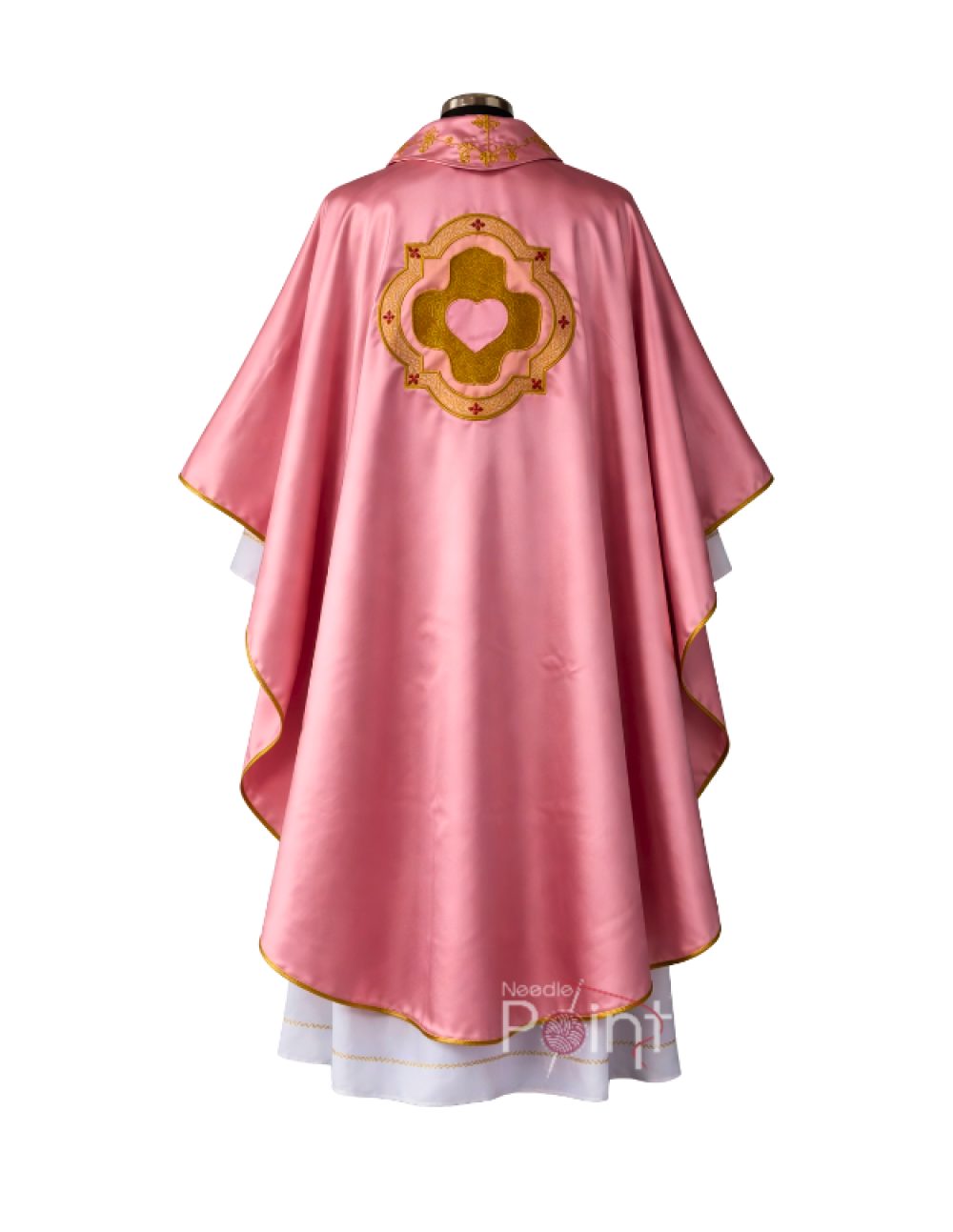 Pink chasuble back view – rose liturgical vestment with machine embroidery – clergy vestment India – Needle Point