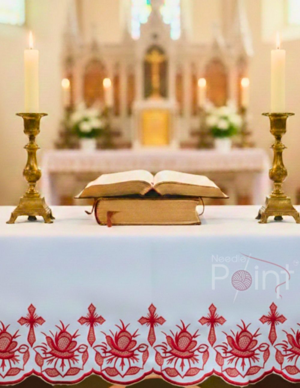 2 meter cross floral embroidery altar cloth red design parish altar cloth India