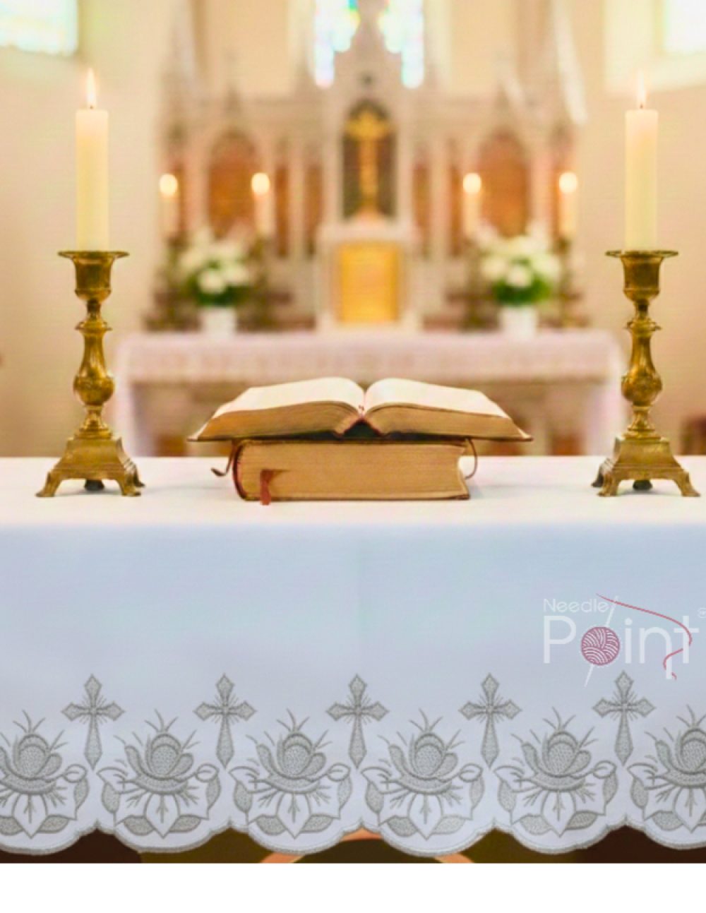 2 meter cross floral embroidery altar cloth silver design liturgical altar cloth India