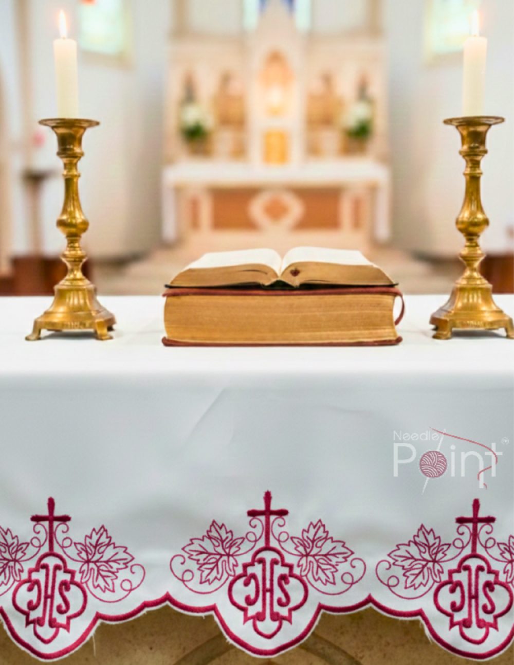 3M Red IHS Vine Leaf Altar Cloth Liturgical Celebration Altar – Needle Point India