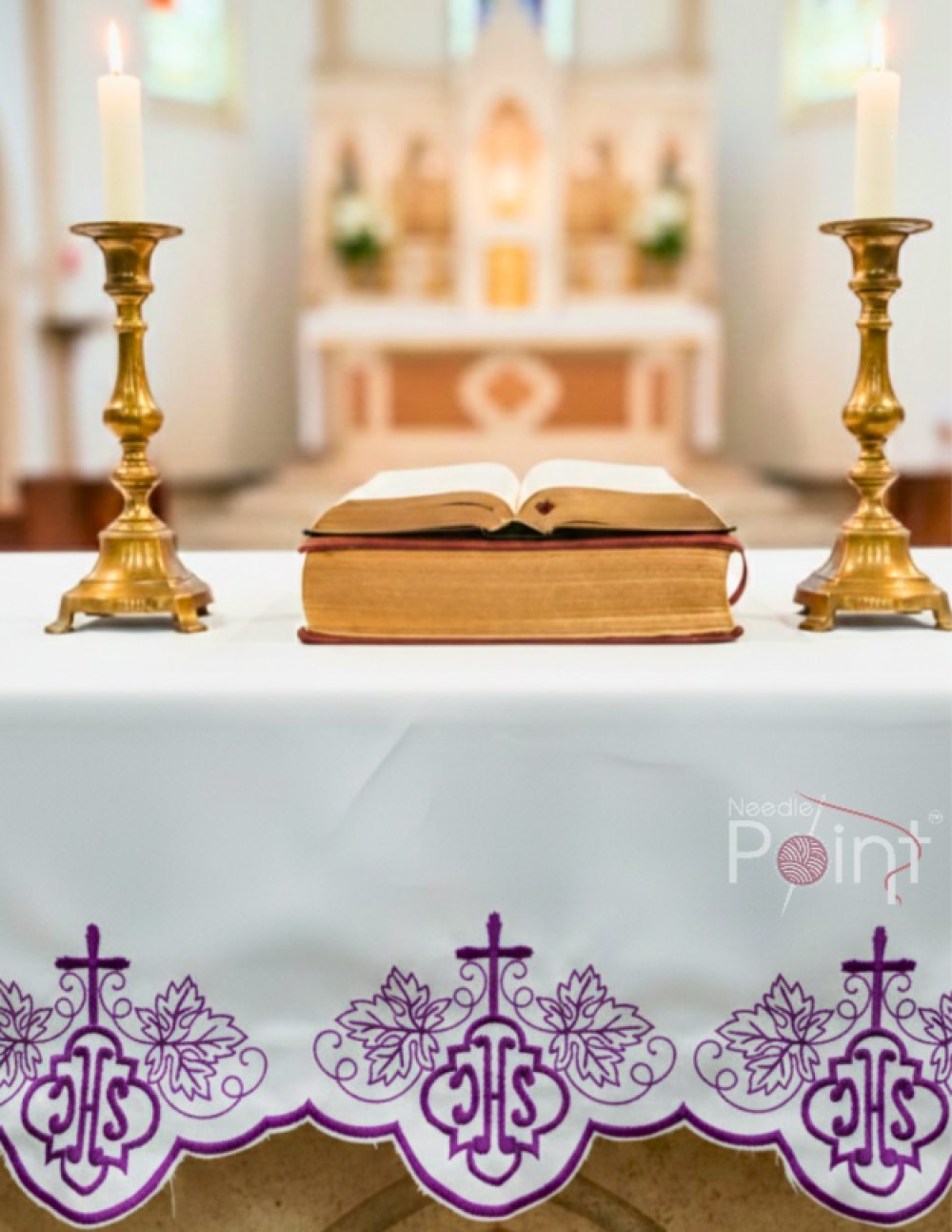 3M Purple IHS Vine Leaf Altar Cloth Large Parish Setup – Needle Point India