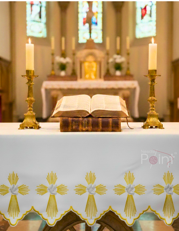 One and a half meter Dove & Radiant Cross Embroidery Altar Table Cloth