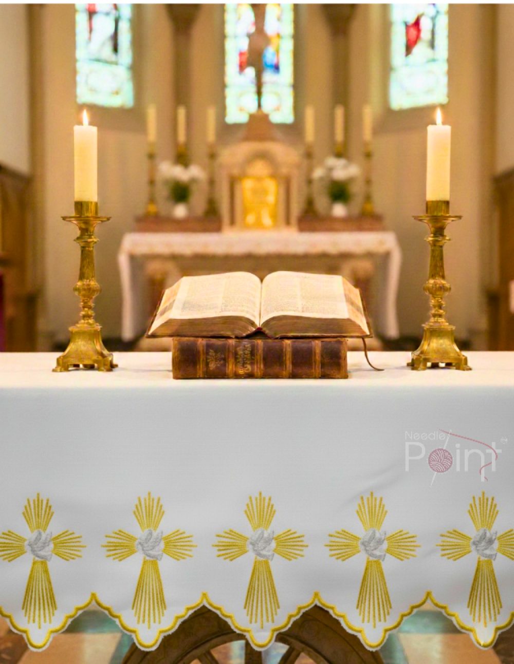 3 Meter Dove & Radiant Cross Embroidery Altar Table Cloth 