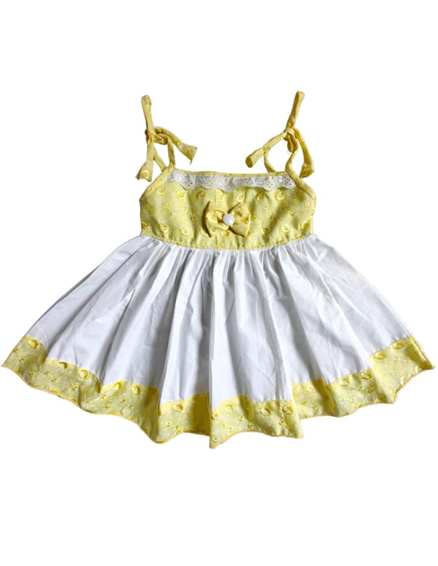 Yellow & White Pure Cotton Baby Girl Frock with Lace Detail (6–8 Months)