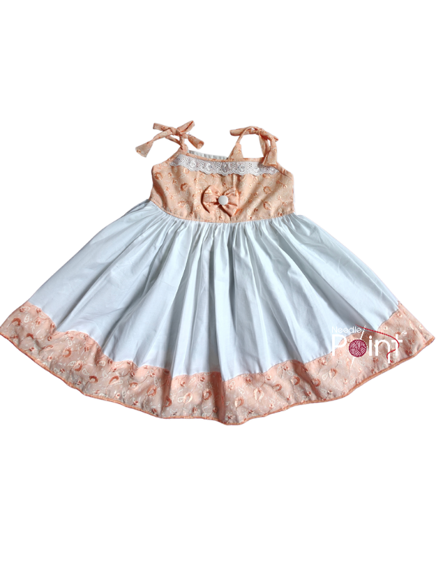 Peach & White Pure Cotton Baby Girl Frock with Lace Detail (6–8 Months)