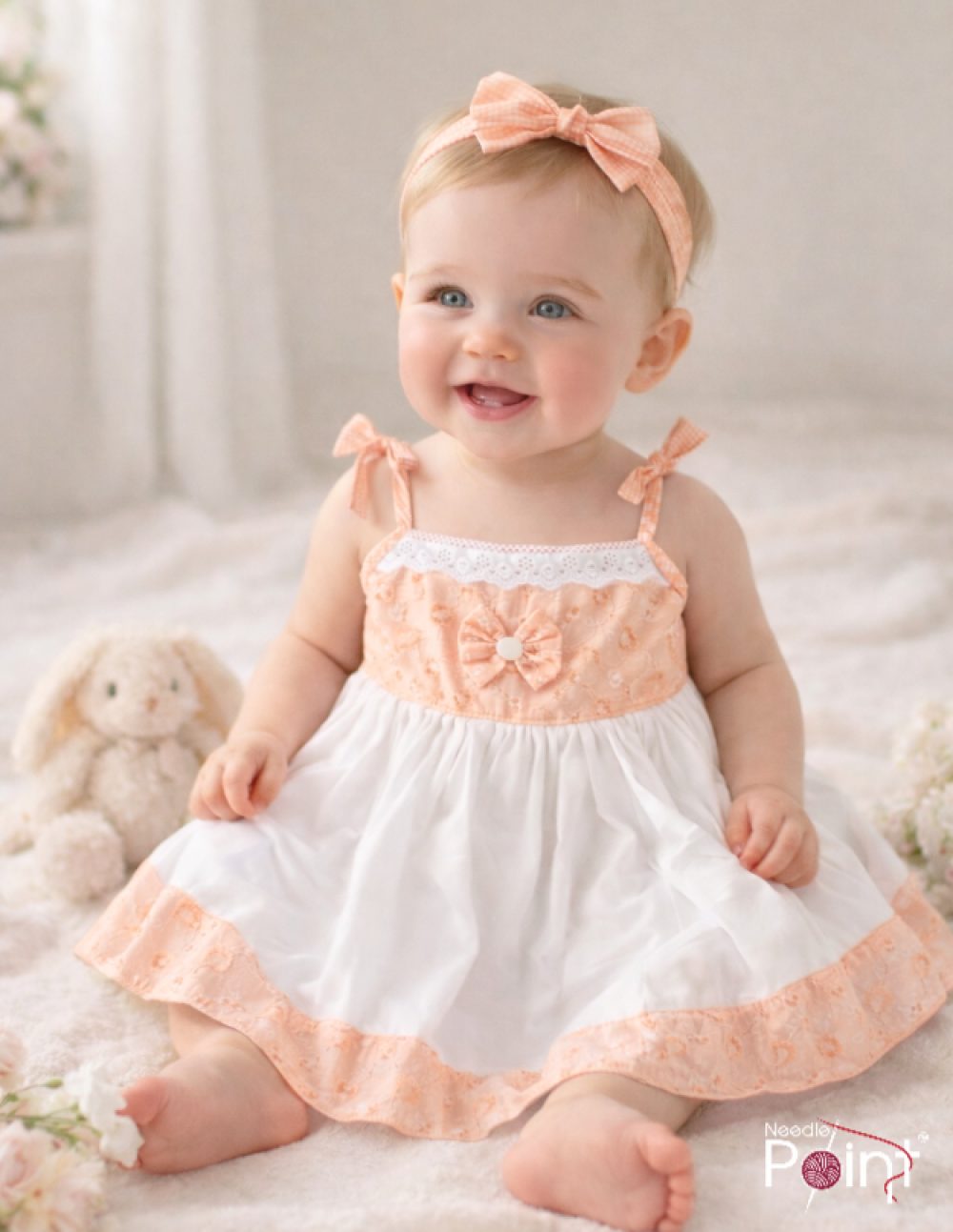 Peach & White Pure Cotton Baby Girl Frock 1
