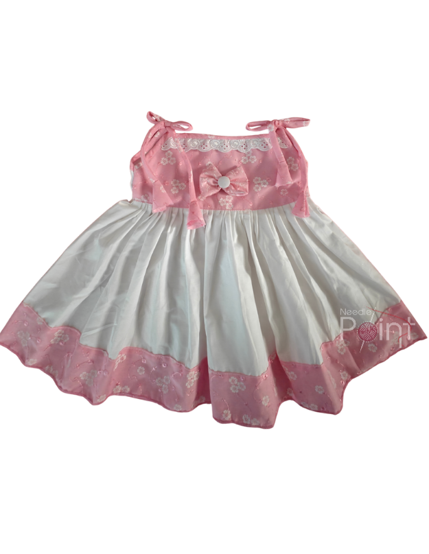 Pink & White Pure Cotton Baby Girl Frock with Lace Detail (6–8 Months)