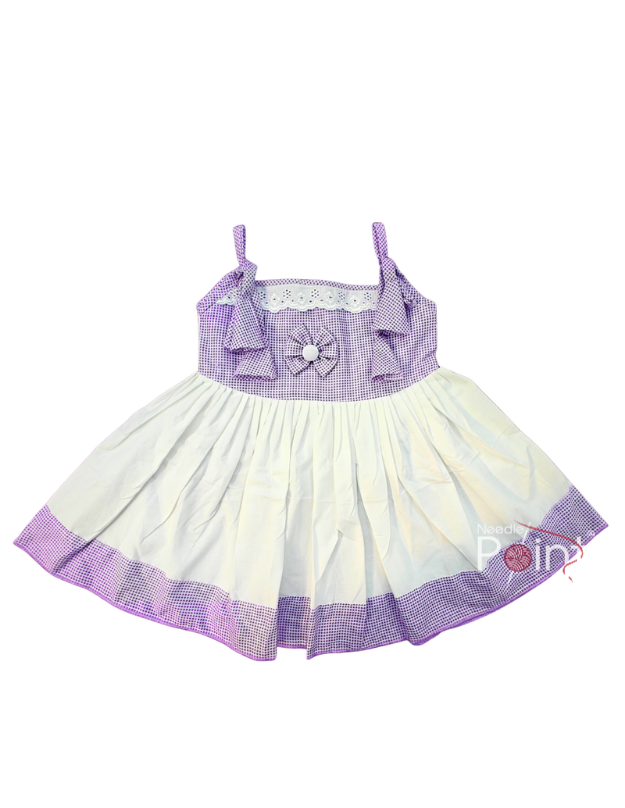 Light Purple & White Baby Girl Party Wear Cotton Frock (6–8 Months)