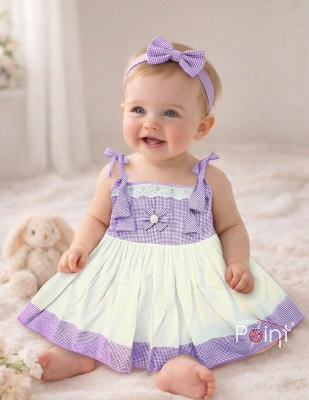 Light Purple & White Baby Girl Party Wear Cotton Frock1