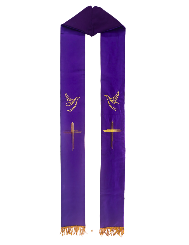 Purple Embroidery Stole For Priest with Golden Cross & Dove