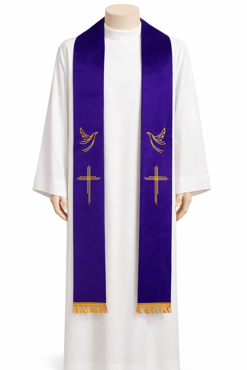 Purple Embroidery Stole For Priest with Golden Cross & Dove (1)