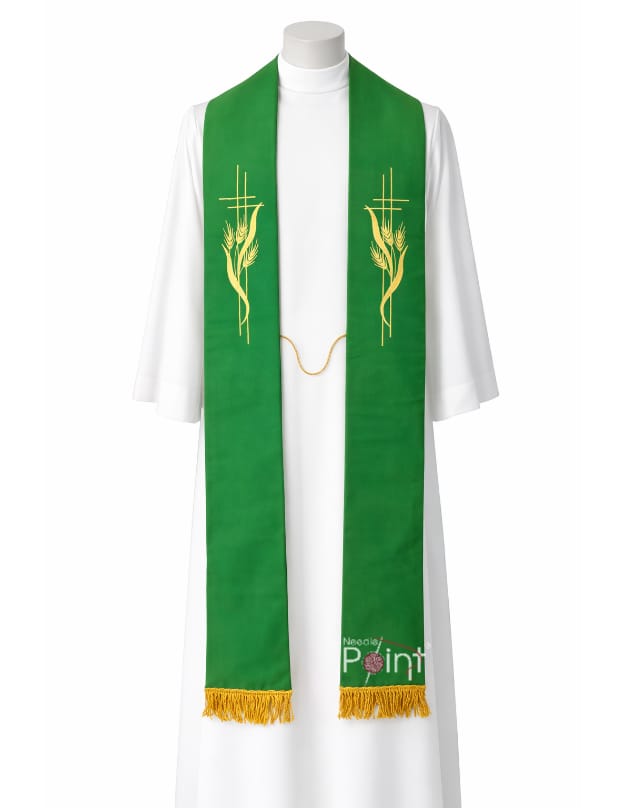 Premium Embroidery Stole For Priest – Cross & Wheat Design (2)