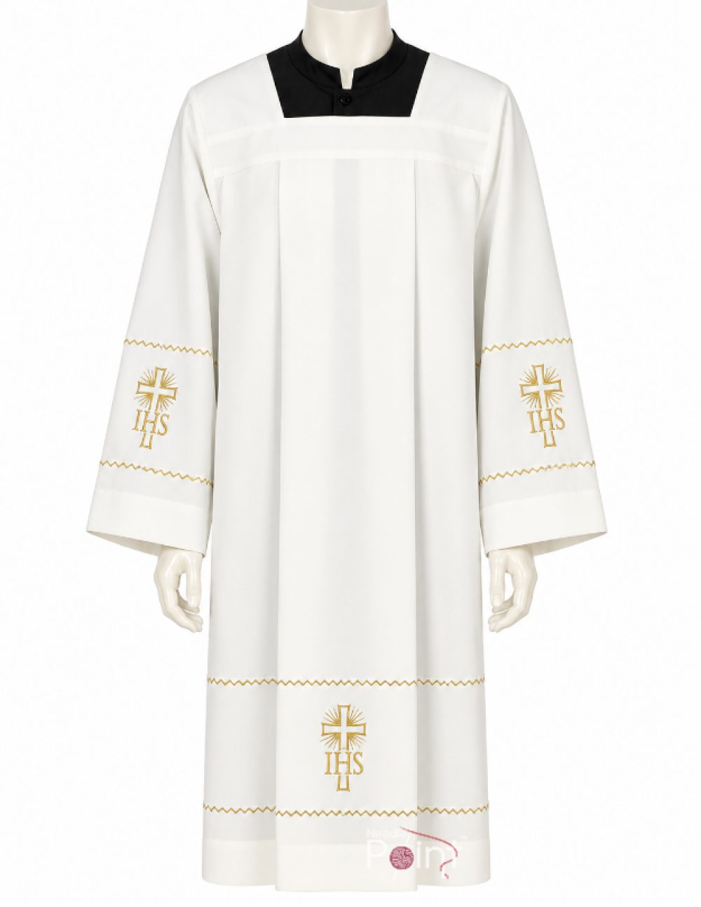 Priest Surplice with IHS Cross Machine Embroidery – White Liturgical Vestment