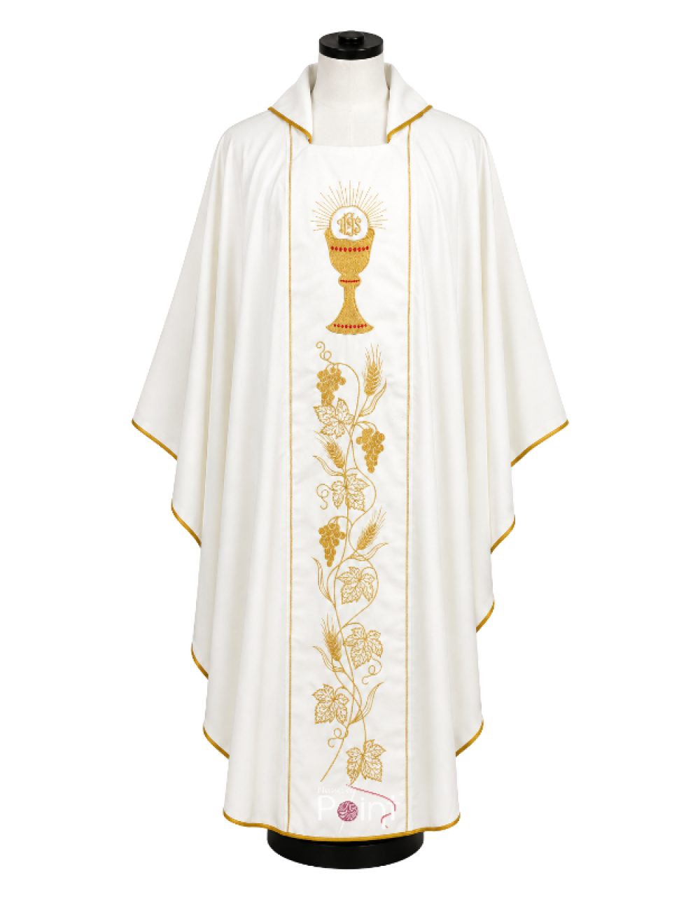 Cream Chasuble with Chalice IHS Wheat and Grape Embroidery (1)