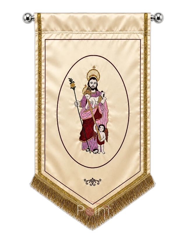 Saint Joseph and Child Jesus Premium Gold Embroidery Church Flag
