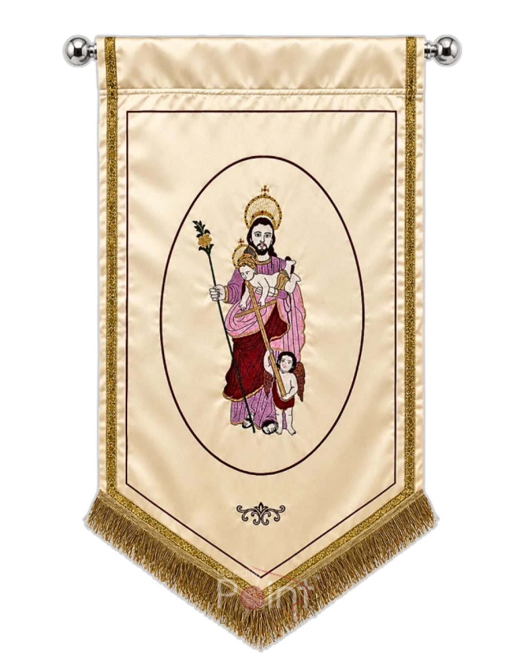 Saint Joseph and Child Jesus Premium Gold Embroidery Church Flag