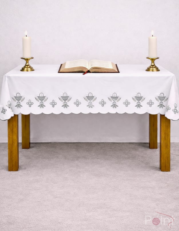1.5 Meter Altar Table Cloth with Silver Chalice Embroidery - Catholic Church Kerala - Needle Point
