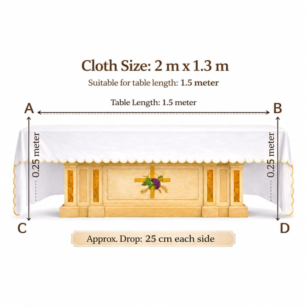 2 Meter x 1.3 Meter Altar Table Cloth Size Chart - Chalice Design Embroidery - Needle Point Kerala