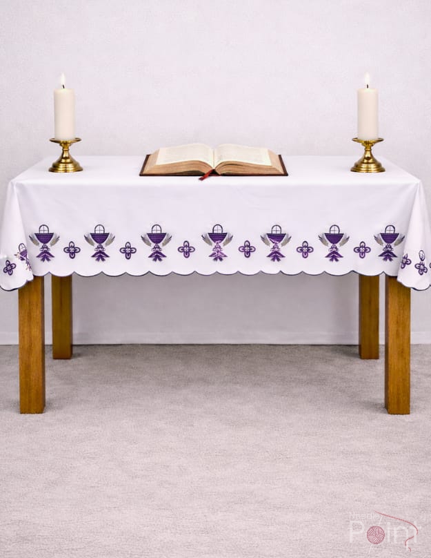 2 Meter Altar Table Cloth with Purple Chalice Embroidery - Catholic Church Kerala - Needle Point