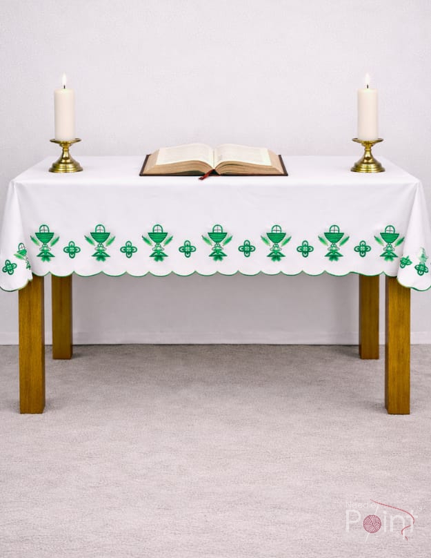 3 Meter Altar Table Cloth with Green Chalice Embroidery - Catholic Church Kerala - Needle Point