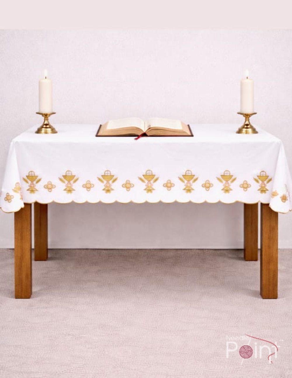 3 Meter Altar Table Cloth with Golden Chalice Embroidery - Catholic Church Kerala - Needle Point