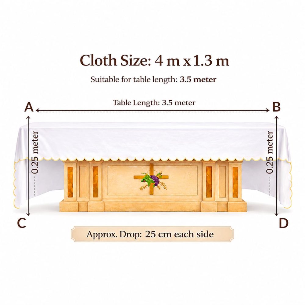 4 Meter x 1.3 Meter Altar Table Cloth Size Chart - Chalice Design Embroidery - Needle Point Kerala