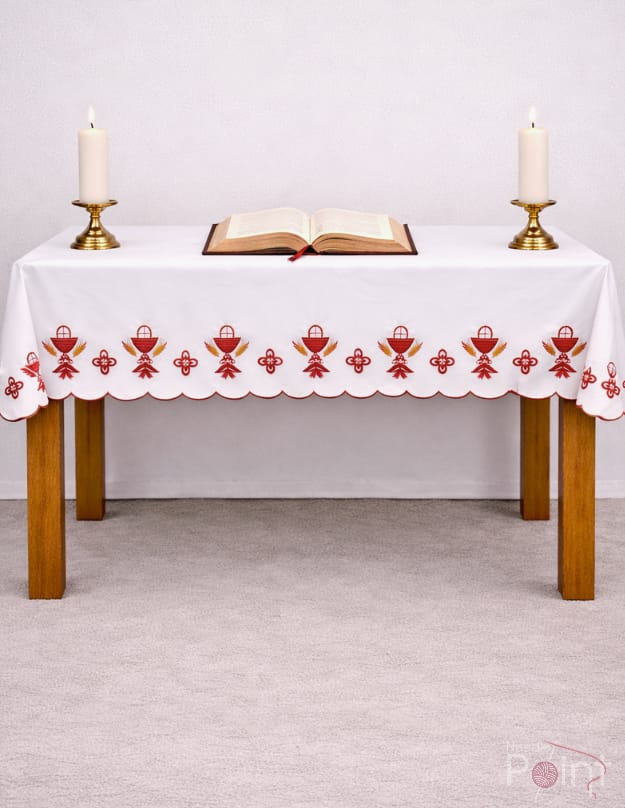 4 Meter Altar Table Cloth with Red Chalice Embroidery - Catholic Church Kerala - Needle Point