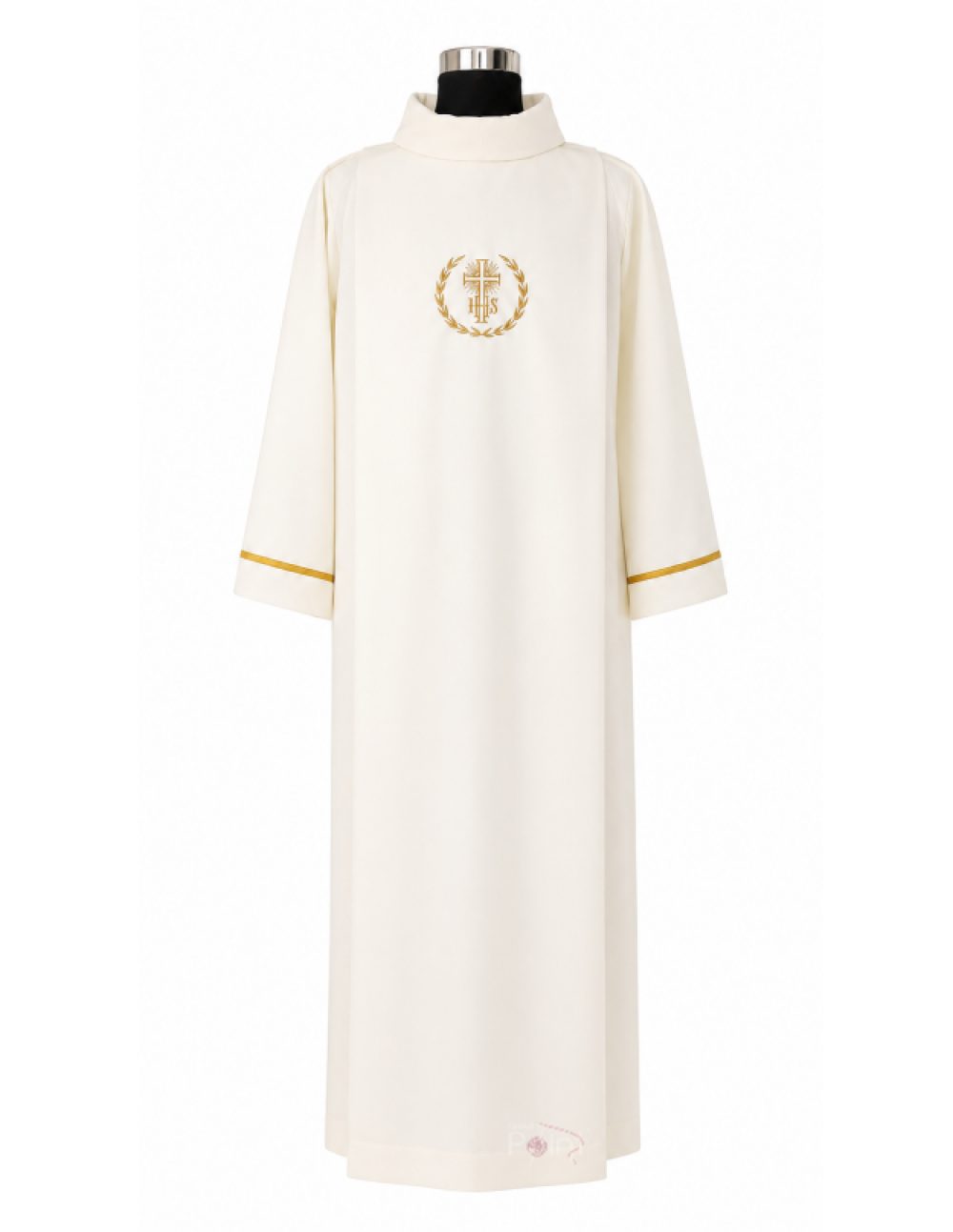 Cream Alb with IHS, Cross & Wheat Embroidery | Catholic Clergy Vestment