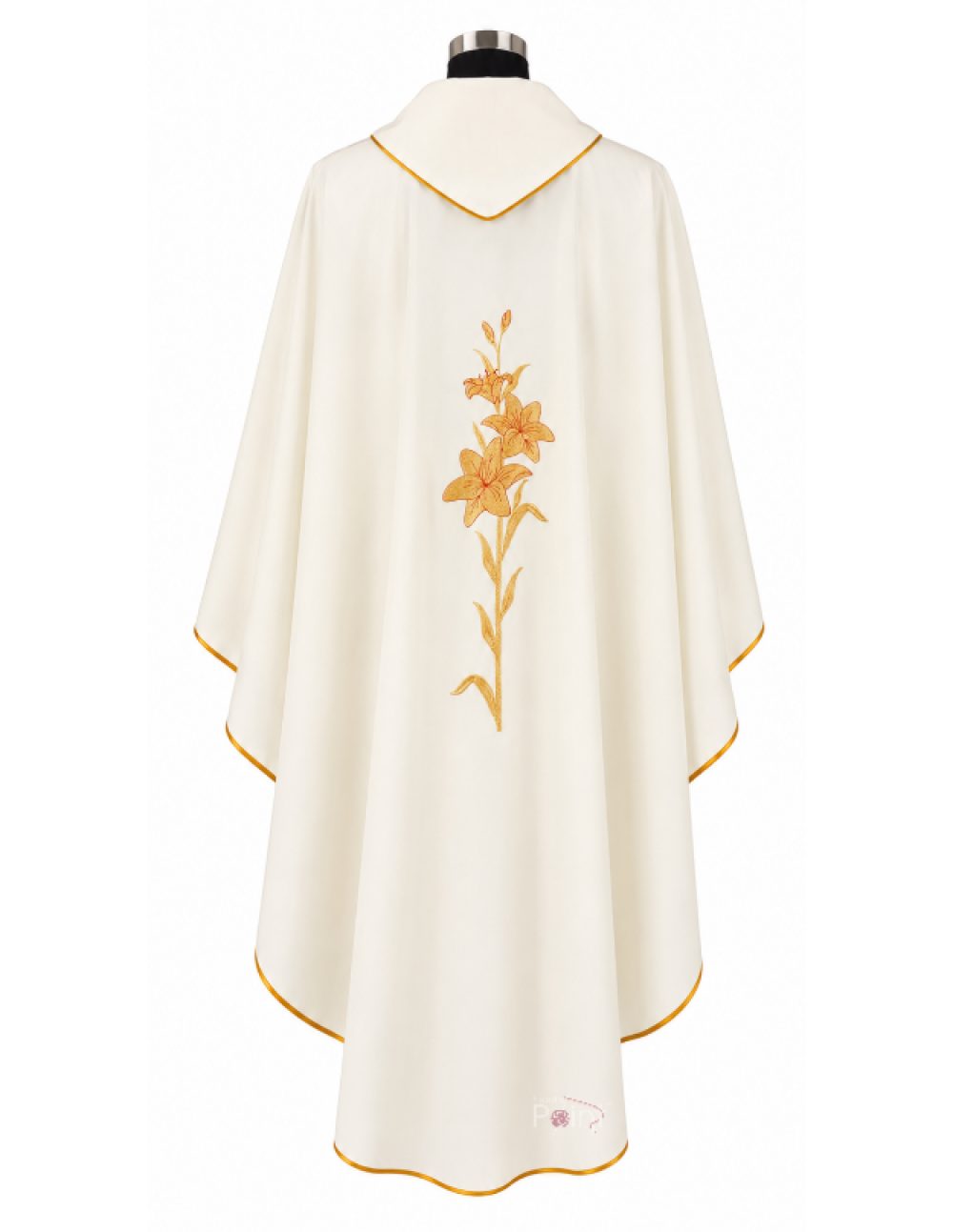 (back view on mannequin) Cream priest chasuble with St. Anthony & Child Jesus embroidery – back view